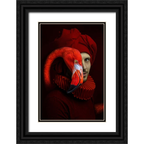 Red Flamingo Black Ornate Wood Framed Art Print with Double Matting by Adrian Chis, Paul