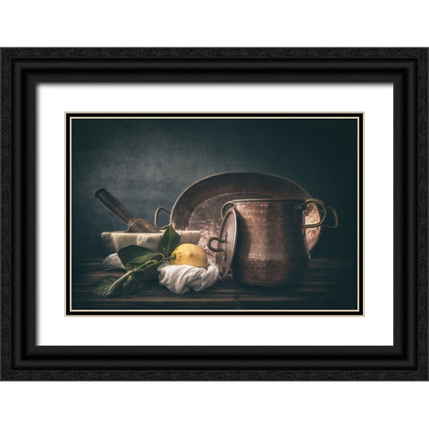 Copper Cookware Black Ornate Wood Framed Art Print with Double Matting by La Gioia, Bart