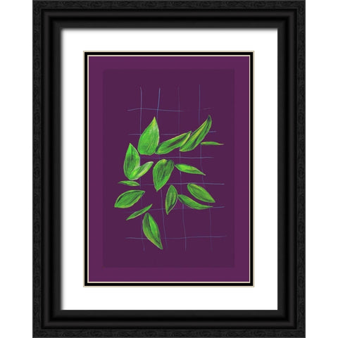 Grid leaves 2 Black Ornate Wood Framed Art Print with Double Matting by Woelders, Tania Sloth
