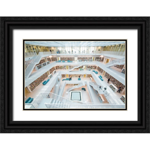 library Stuttgart Black Ornate Wood Framed Art Print with Double Matting by Alicke, Bjoern