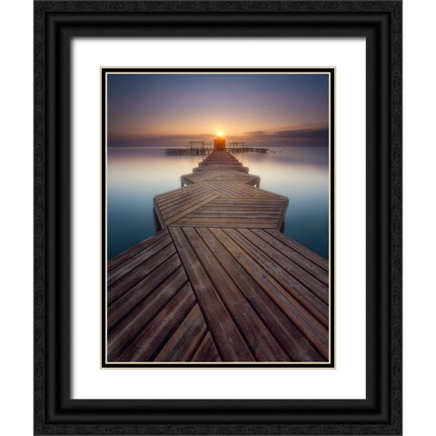 Palkway in the sun Black Ornate Wood Framed Art Print with Double Matting by Lopez, Bartolome