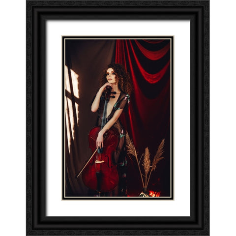 The Red Cello Black Ornate Wood Framed Art Print with Double Matting by Bolgov (Axe), Ruslan