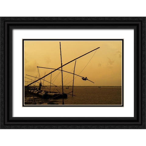 The struggle in the rain. Black Ornate Wood Framed Art Print with Double Matting by Arifuzzaman, Md.