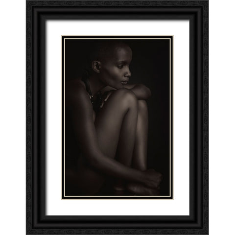 Pensive Black Ornate Wood Framed Art Print with Double Matting by Slotboom, Jan
