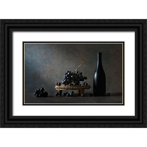 grapes Black Ornate Wood Framed Art Print with Double Matting by Wei, Rong