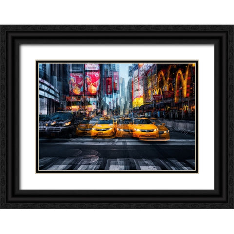 a taxi for christmas Black Ornate Wood Framed Art Print with Double Matting by Garcia, Helena