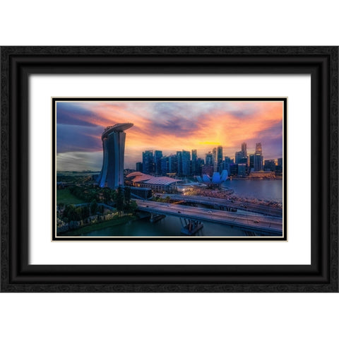 Marina Bay Black Ornate Wood Framed Art Print with Double Matting by Yang, Jianping