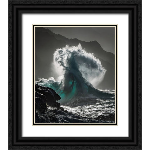 Kauai Twisted Wave Black Ornate Wood Framed Art Print with Double Matting by Fong, Ken