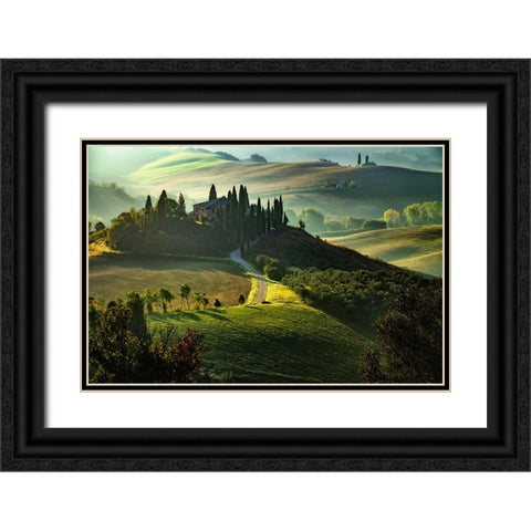 Val d Orcia Black Ornate Wood Framed Art Print with Double Matting by Guerra, Pasquale