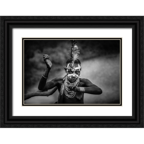 Vudu Caro Woman Black Ornate Wood Framed Art Print with Double Matting by Yosifov, Svetlin