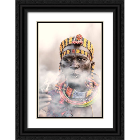 Jiye tribeswoman Black Ornate Wood Framed Art Print with Double Matting by Cole, Trevor