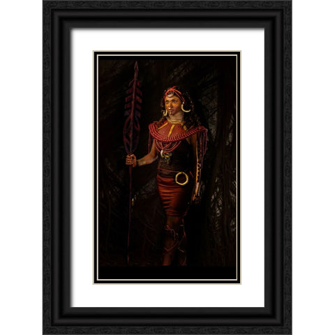 Masai Warrior Black Ornate Wood Framed Art Print with Double Matting by Chattopadhyay, Debasish
