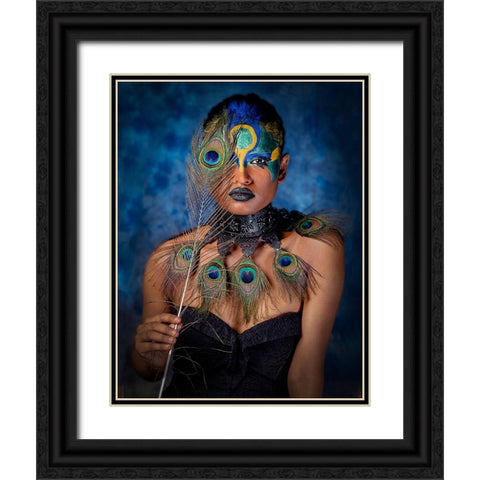 Feather Eye Black Ornate Wood Framed Art Print with Double Matting by Chattopadhyay, Debasish