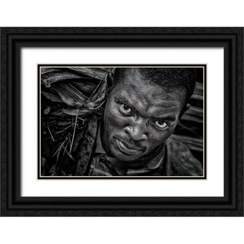 Ethiopian Carrying Pieces Of Wood. Black Ornate Wood Framed Art Print with Double Matting by Inazio Kuesta, Joxe