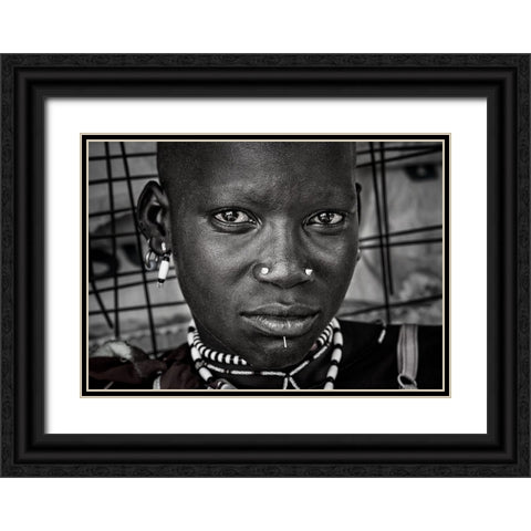 Larim Tribe Woman - South Sudan Black Ornate Wood Framed Art Print with Double Matting by Inazio Kuesta, Joxe
