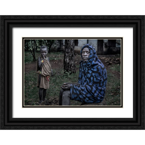 Surmi Tribe Man And Child - Ethiopia Black Ornate Wood Framed Art Print with Double Matting by Inazio Kuesta, Joxe