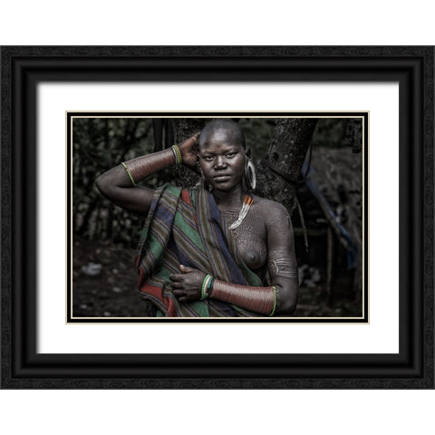 Surmi Tribe Woman - Ethiopia Black Ornate Wood Framed Art Print with Double Matting by Inazio Kuesta, Joxe