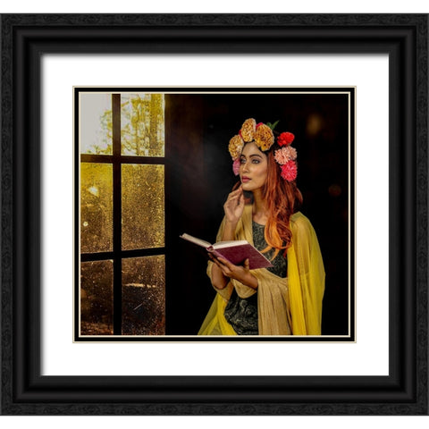 Lady By The Window Black Ornate Wood Framed Art Print with Double Matting by Chattopadhyay, Debasish
