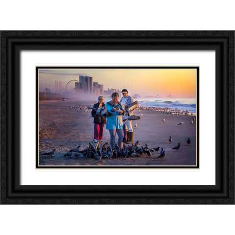 Bird Feeders Black Ornate Wood Framed Art Print with Double Matting by Yang, Jianping