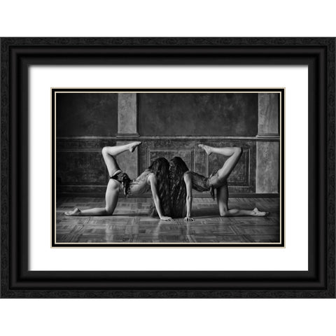 Twins Black Ornate Wood Framed Art Print with Double Matting by Kapsha, Eduards