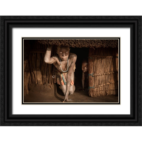 Laarim Girl Black Ornate Wood Framed Art Print with Double Matting by Cole, Trevor