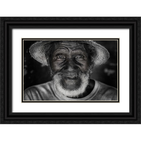 happy man in Cuba. Black Ornate Wood Framed Art Print with Double Matting by Raskin, Moris