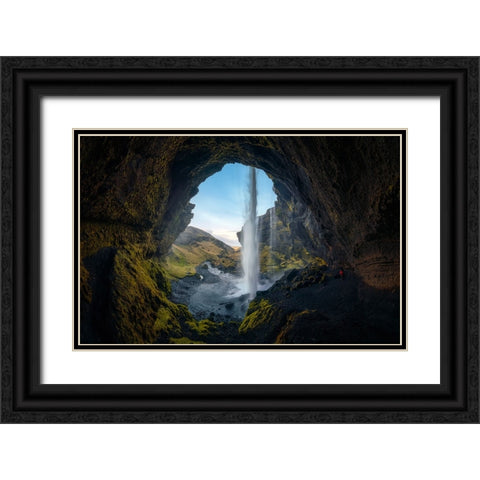 Kvernufoss I Black Ornate Wood Framed Art Print with Double Matting by Lopez, Bartolome