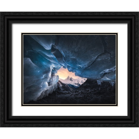 Ice Cave And Snow Mountain Black Ornate Wood Framed Art Print with Double Matting by Ye, Ningyun