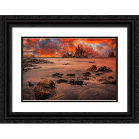 Canary Sunset Black Ornate Wood Framed Art Print with Double Matting by Popan, Adrian