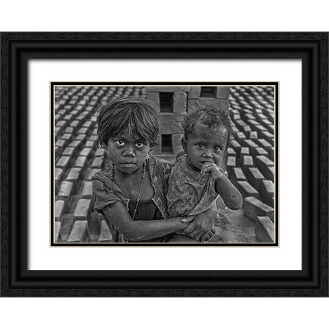 Siblings Black Ornate Wood Framed Art Print with Double Matting by Das, Mousumi