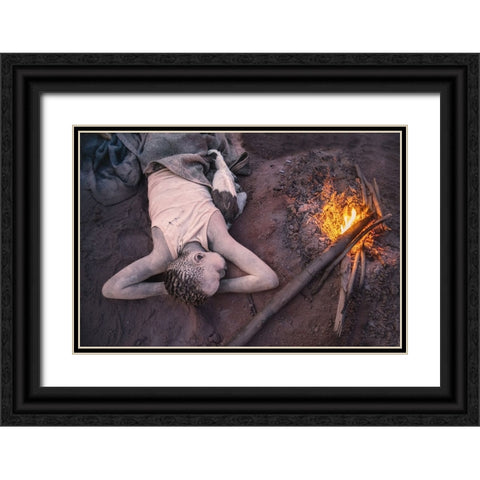 Dreaming Of His Cows Black Ornate Wood Framed Art Print with Double Matting by Cole, Trevor