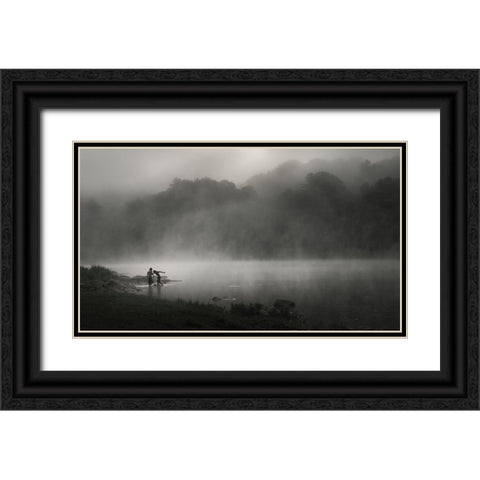 Misty RIVer Black Ornate Wood Framed Art Print with Double Matting by Zeng, Kenneth
