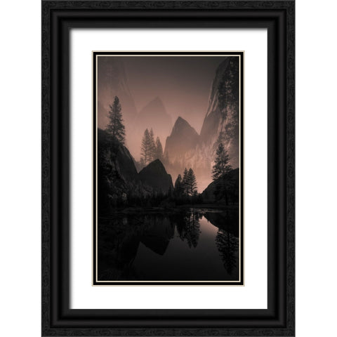 Foggy Mountain Black Ornate Wood Framed Art Print with Double Matting by Deng, Larry