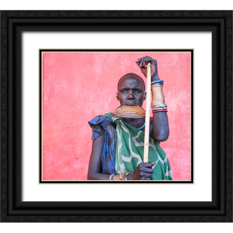 The Largest Plate In The Mursi Tribe-Ethiopia Black Ornate Wood Framed Art Print with Double Matting by Wiener, Iris