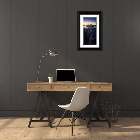Shanghai Sunrise Black Ornate Wood Framed Art Print with Double Matting by Tan, Jasper