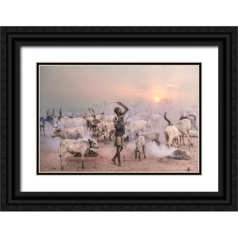 Boy Herder Black Ornate Wood Framed Art Print with Double Matting by Cole, Trevor