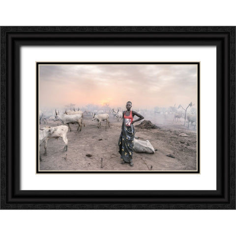 A Young Mundari Woman Black Ornate Wood Framed Art Print with Double Matting by Cole, Trevor