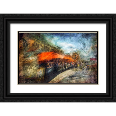 The Market Black Ornate Wood Framed Art Print with Double Matting by Van Der, Jan