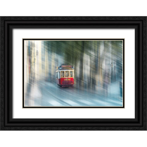 Tram Black Ornate Wood Framed Art Print with Double Matting by Reichelt, Dieter