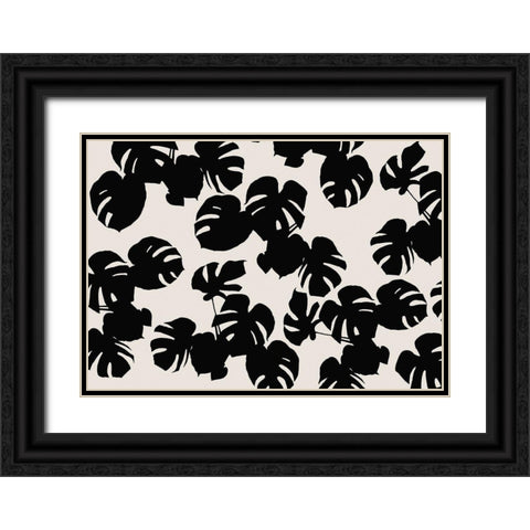 Monstera Leaves Black Black Ornate Wood Framed Art Print with Double Matting by 1x Studio II