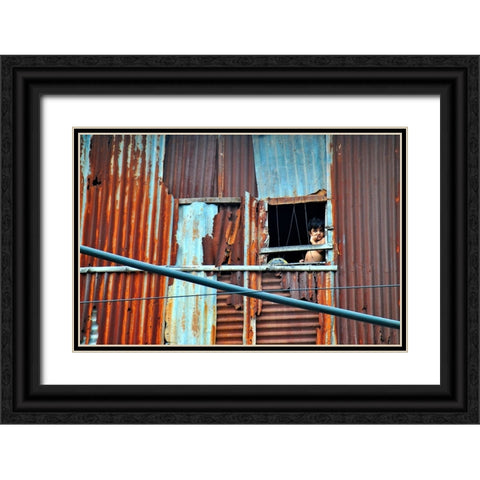 Window Boy Black Ornate Wood Framed Art Print with Double Matting by Mahabub Hossain, Md