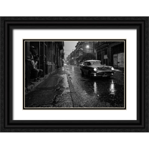 Havana in the rain Black Ornate Wood Framed Art Print with Double Matting by Sye, Murray