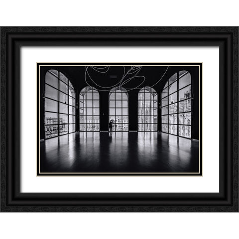 Balcony on Milan Black Ornate Wood Framed Art Print with Double Matting by Tagliarino, Marco