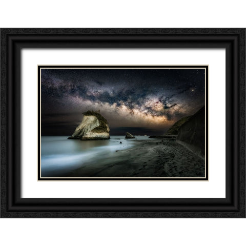 Milky Way Over The Beach Black Ornate Wood Framed Art Print with Double Matting by Suzuki, Daiki