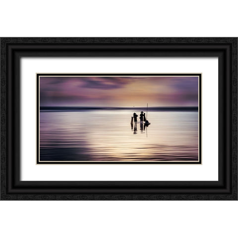 The Fishermen Black Ornate Wood Framed Art Print with Double Matting by Herlihy, Diarmuid