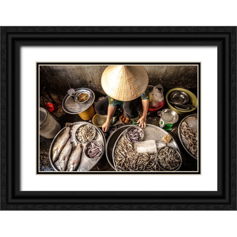 Daily Life At The Market Black Ornate Wood Framed Art Print with Double Matting by Carlos Duran, Juan