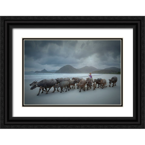 Selong Belanak Beach Black Ornate Wood Framed Art Print with Double Matting by Octavandy