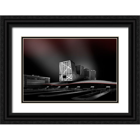 Subtle Red Black Ornate Wood Framed Art Print with Double Matting by Van Son, Greetje