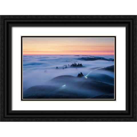 Fog On Mt Tamalpais Black Ornate Wood Framed Art Print with Double Matting by Li, Ryan