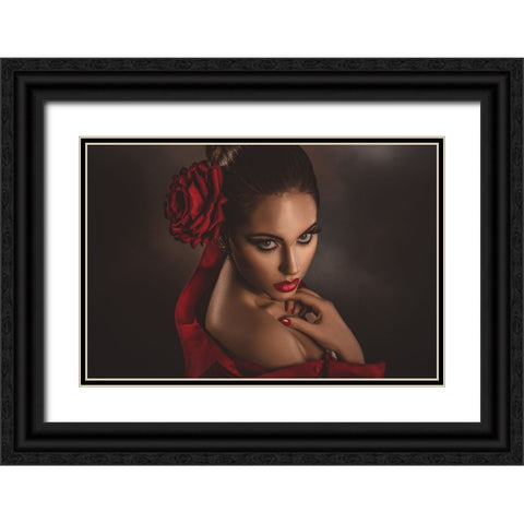 Red Passion Black Ornate Wood Framed Art Print with Double Matting by Tambe, Peppe